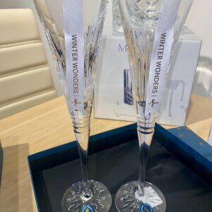Waterford Crystal Winter Wonders: NEW Pair Midnight Frost Toasting Flutes, 11"